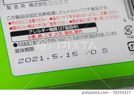 Labeling of retort foods Expiration date and labeling of allergens 70359317