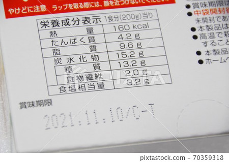 Nutrition facts label and best-by date of retort foods 70359318