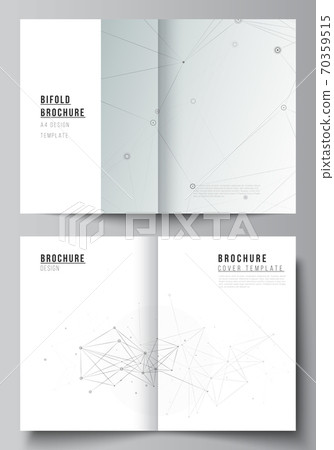 Vector layout of two A4 cover mockups templates for bifold brochure, flyer, magazine, cover design, book design. Gray technology background with connecting lines and dots. Network concept. Vector layout of two A4 cover mockups templates for bifold brochure, flyer, magazine, cover design, book design. Gray technology background with connecting lines and dots. Network concept. 70359515