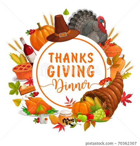 Thanks Giving dinner vector round frame with crop - Stock Illustration ...