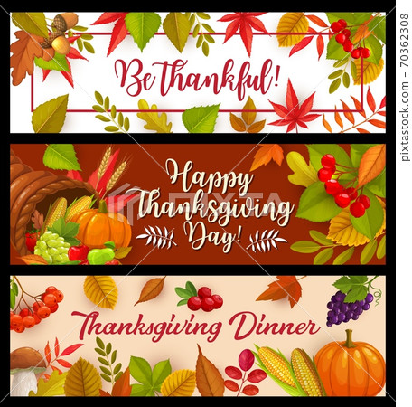 Happy Thanksgiving day vector banners, cornucopia 70362308