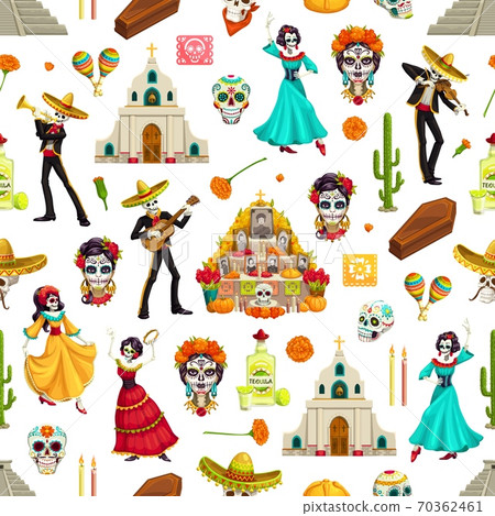Day of the Dead seamless pattern with sugar skulls Day of the Dead seamless pattern with sugar skulls 70362461