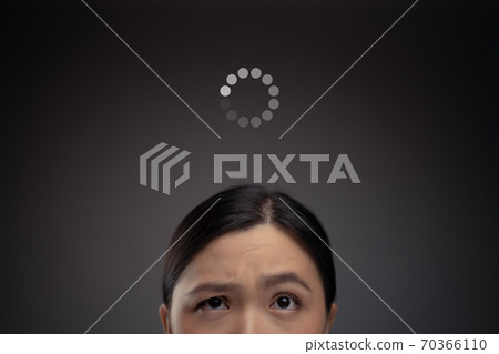 Asian woman waiting and icon loading hologram effect. 70366110