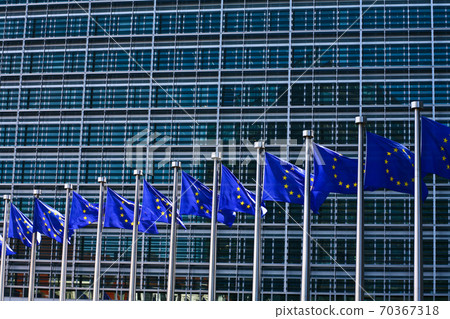 Flags lined in front of the Berlaymont building in Brussels 70367318