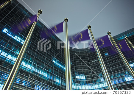 Flags at night Berlaymont buiding at night in brussels 70367323