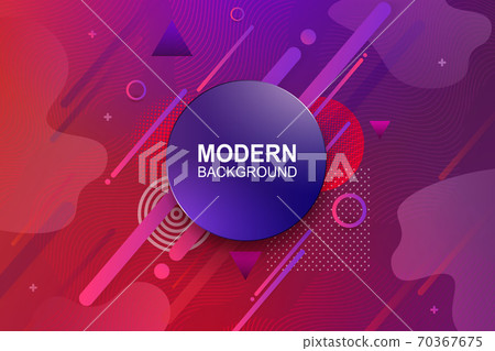 Geometric composition with a gradient of red and purple shades, round blue frame, stripes set 70367675