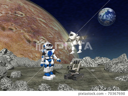 在火星上進行衛星探索的探索者和探索機器人的圖像 在火星上進行衛星探索的探索者和探索機器人的圖像 70367698