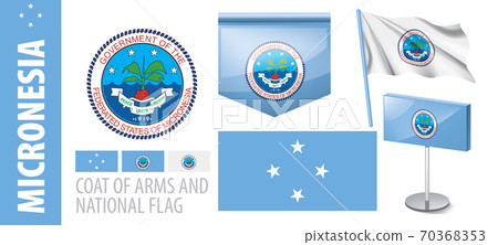 Vector set of the coat of arms and national flag of Micronesia 70368353