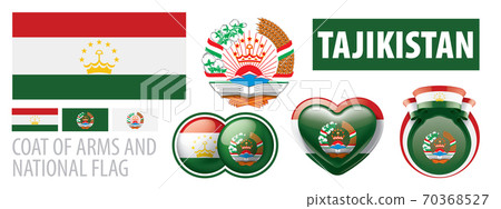 Vector set of the coat of arms and national flag of Tajikistan Vector set of the coat of arms and national flag of Tajikistan 70368527