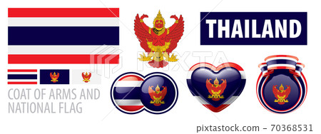Vector set of the coat of arms and national flag of Thailand Vector set of the coat of arms and national flag of Thailand 70368531