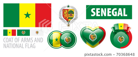Vector set of the coat of arms and national flag of Senegal 70368648