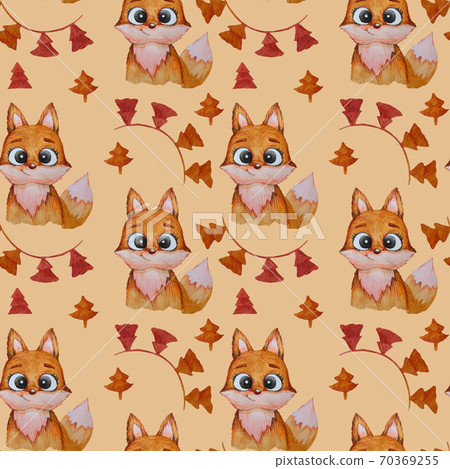 fox seamless patterns. Cute red fox with a... - Stock Illustration ...