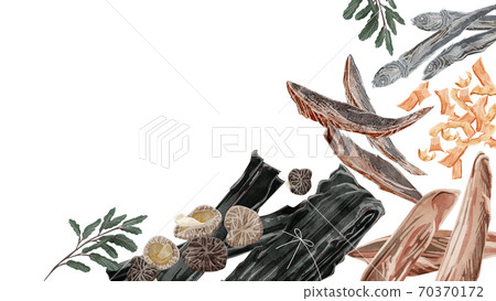 Japanese-style soup stock frame, watercolor-style hand-drawn illustration 70370172