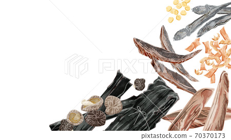 Japanese-style soup stock frame, watercolor-style hand-drawn illustration 70370173