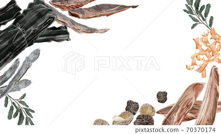 Japanese-style soup stock frame, watercolor-style hand-drawn illustration 70370174