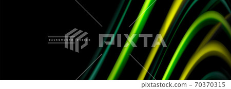 Dynamic motion abstract background. Color blurred stripes on black. Wave liquid lines poster. Vector illustration 70370315