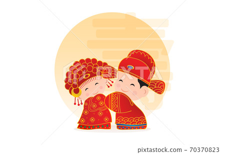 Chinese wedding couple, Chinese wedding... - Stock Illustration [70370823]  - PIXTA
