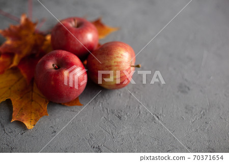 Autumn marple leaves and Ripe garden red apples Autumn marple leaves and Ripe garden red apples 70371654