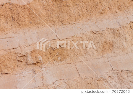 Background of great clay wall or brown ocher. Grunge rock texture Cracked ground texture in vintage style. Canyon rock. 70372043