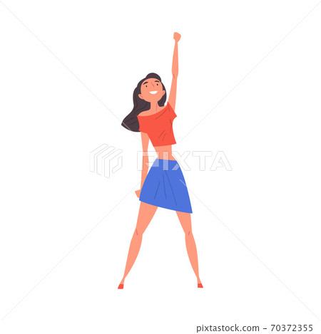 Young Woman Activist Rising her Fist Statementing of her Rights, Empowerment Movement, International Women Day Cartoon Style Vector Illustration 70372355