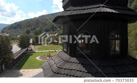 Close up view of wooden church. 70373033