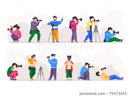 Cartoon photographers. Amateur and professional photography. People photograph with camera 70373055