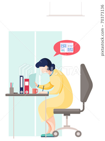 Woman teacher checking homework, sitting at a table with pupil s task. Student teaches math 70373136