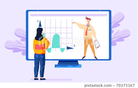 A woman is studying a chart. A diagram on a projection screen. Business presentation concept 70373167