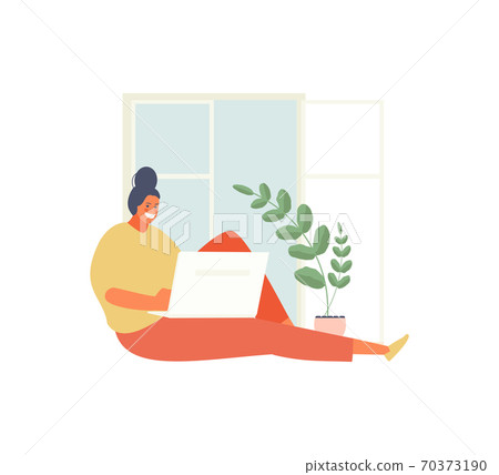 Girl at home remote work Girl at home remote work 70373190