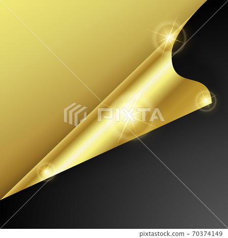 Gold curved corner of paper. Blank design template with copy space Gold curved corner of paper. Blank design template with copy space 70374149