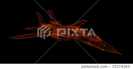 Airplane wire model isolated on black  - 3D Rendering 70374265