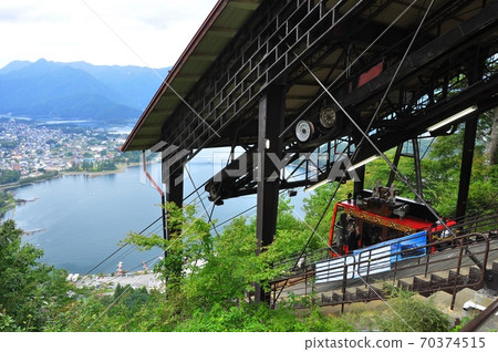 Fujikawaguchiko Town Mt.Fuji Panoramic Ropeway Fujimidai Station on Mt. Tenjo (Ticking Mountain) and Lake Kawaguchi 70374515