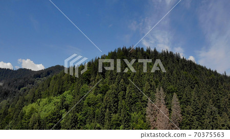 Valley view with mountains covered by forest. 70375563