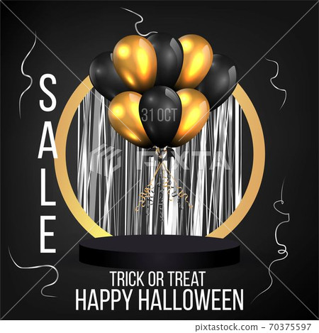 Halloween sale or party event with balloons and podium 70375597