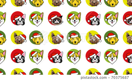 Dogs and cat in christmas santa hat pattern 70375687