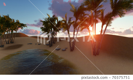 3d rendering - Oasis in the desert 70375751