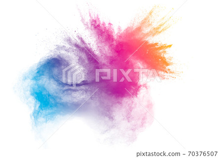 Pastel color dust particle splashing.Colorful powder explosion on white background. Pastel color dust particle splashing.Colorful powder explosion on white background. 70376507