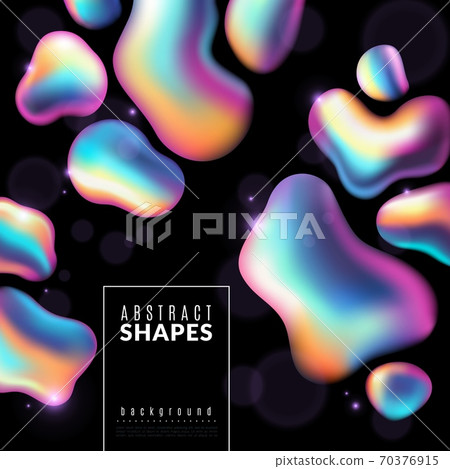Fluid background. Liquid abstract metallic shapes colored iridescent gradient square composition, 3d dynamic forms texture for book cover, landing and banner modern vector poster Fluid background. Liquid abstract metallic shapes colored iridescent gradient square composition, 3d dynamic forms texture for book cover, landing and banner modern vector poster 70376915