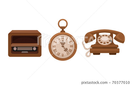 Retro Vintage Household Appliances with Phone and Radio Vector Set 70377010