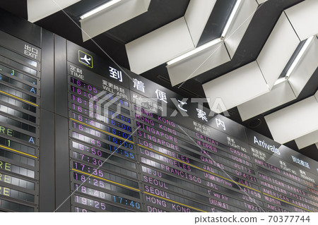 Arrival flight on the electric bulletin board at the airport 70377744