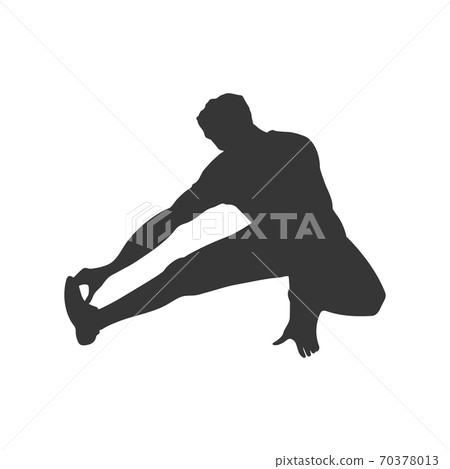 Black silhouette of stretching man. Gymnastic exercise. Outdoor fitness. Young active boy. Isolated workout image Black silhouette of stretching man. Gymnastic exercise. Outdoor fitness. Young active boy. Isolated workout image 70378013