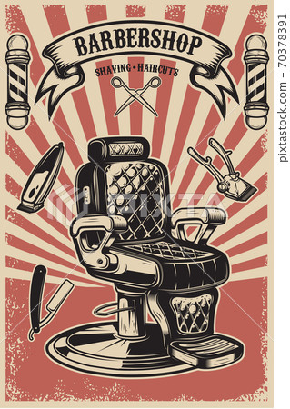 Barber shop. Barber chair on grunge background. Design element for poster, emblem, label, t shirt. 70378391