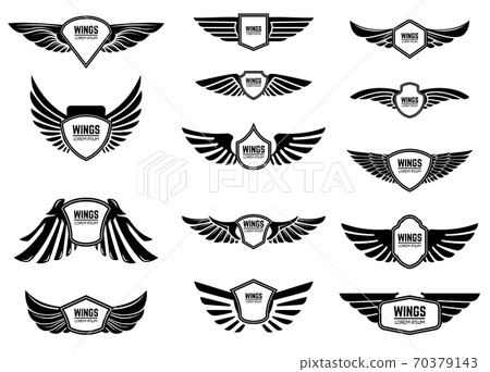 Set of blank emblems with wings. Design elements for emblem, sign, logo, label. 70379143