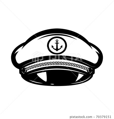 Hat of sea captain isolated on white background. Design elements for logo, label, emblem, sign. Hat of sea captain isolated on white background. Design elements for logo, label, emblem, sign. 70379151