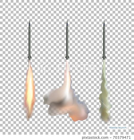 Isolated image of rockets. Missile launch. Jet weapon in realistic style. Planes bomb with smoke way 70379471