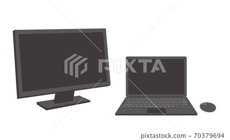 筆記本電腦和大屏幕顯示器/白色背景的雙顯示器插圖 70379694