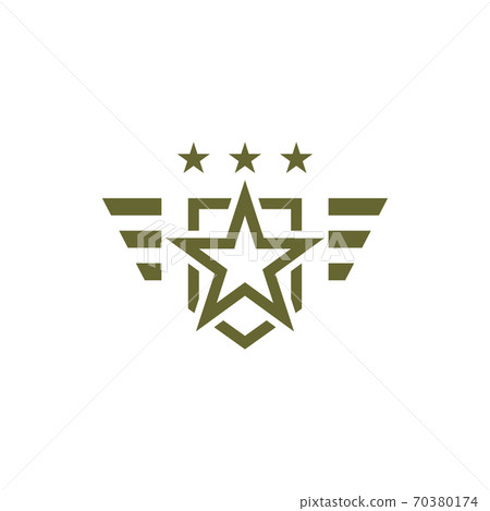 Military icon on white background. Armed symbol. Soldier emblem with star. Army logo 70380174