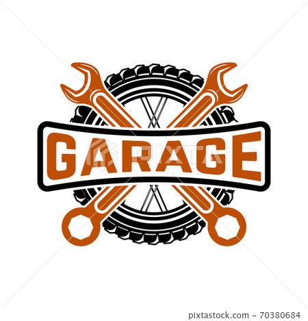 Garage. Service station. Car repair. Design element for logo, label, emblem, sign. 70380684