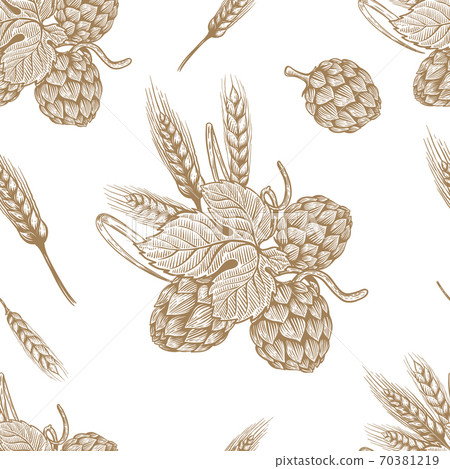 Seamless pattern with hand drawn beer hop....-插圖素材 [70381219] - PIXTA圖庫