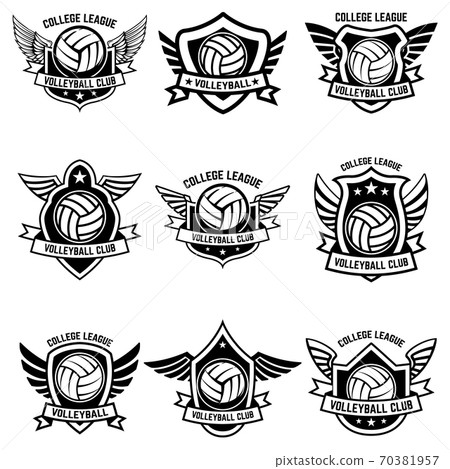 Volleyball emblems on white background. Design element for logo, label, emblem, sign, badge. Volleyball emblems on white background. Design element for logo, label, emblem, sign, badge. 70381957